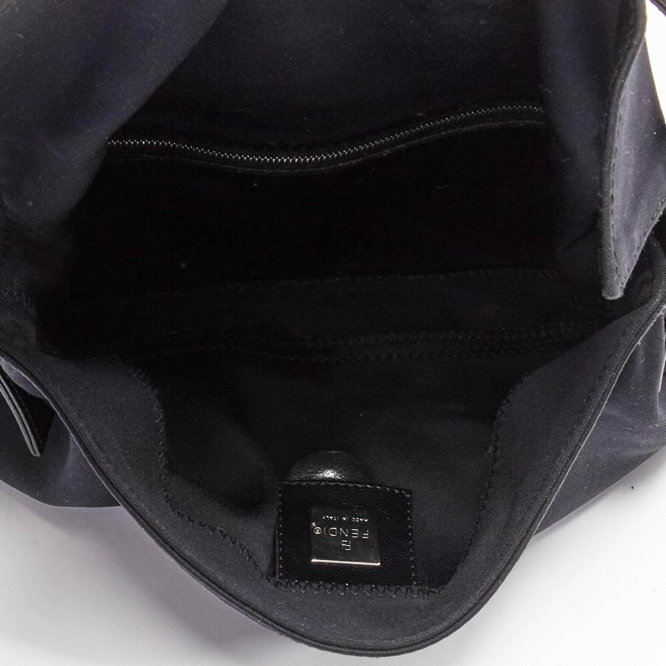 FENDI Baguette black fabric leather strap metal buckle underarm bag 5