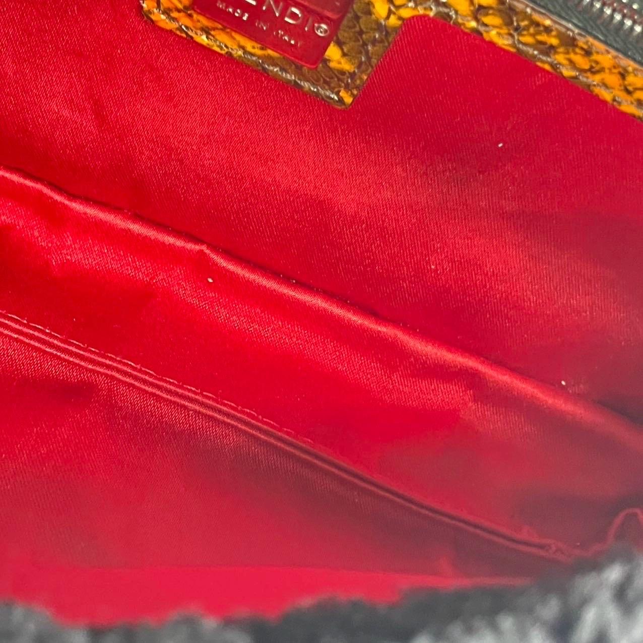 Fendi Baguette Black Faux Fur Red Enamel Buckle Shoulder Bag For Sale 2