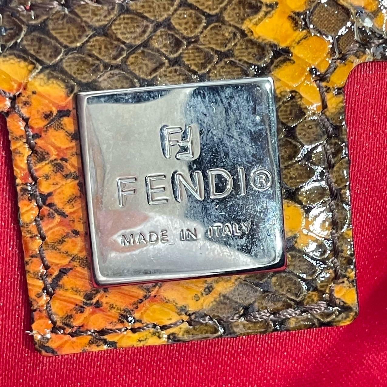 Fendi Baguette Black Faux Fur Red Enamel Buckle Shoulder Bag For Sale 5