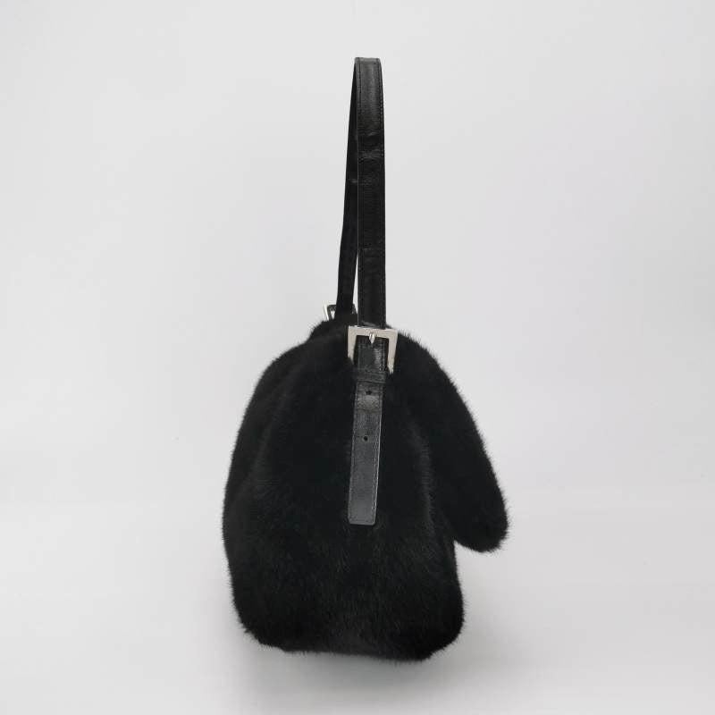 Women's Fendi Baguette Black Faux Fur Shoulder Bag