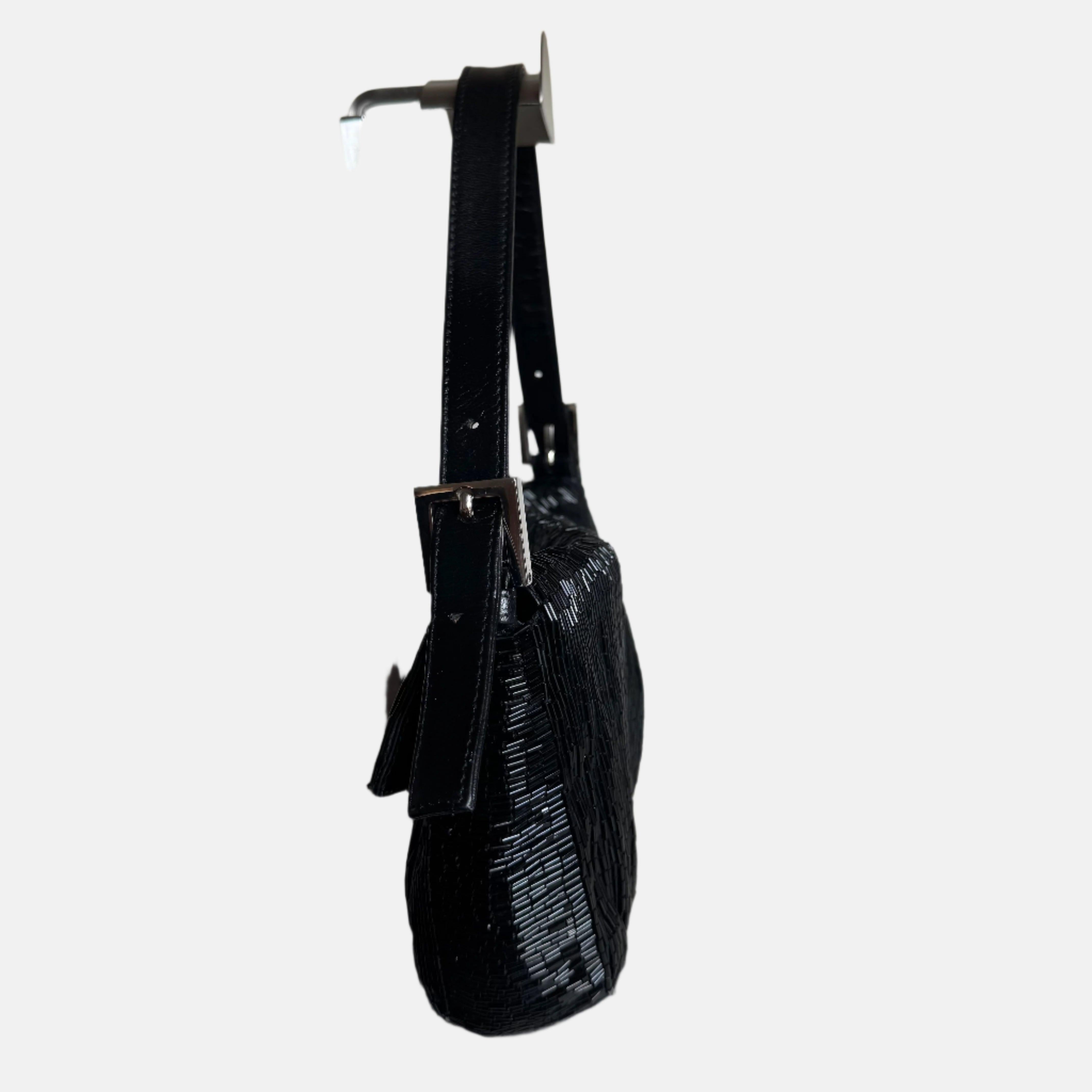 Women's Fendi Baguette Black Glittering Waterfall Beads Shoulder Bag For Sale