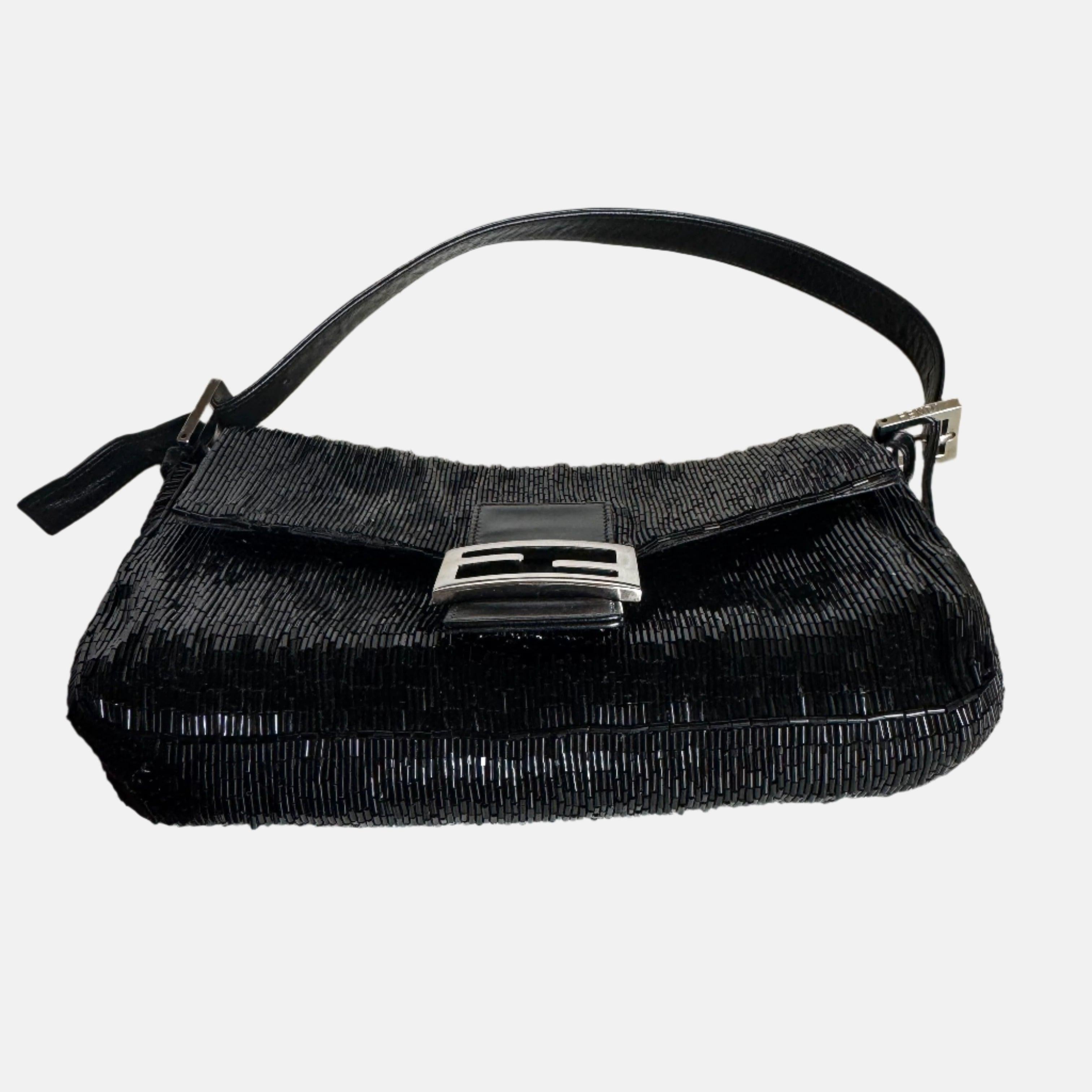 Fendi Baguette Black Glittering Waterfall Beads Shoulder Bag 1