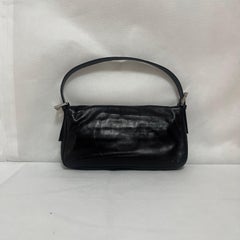 Fendi Baguette Black Lambskin Leather Red Enamel Buckle Shoulder Bag