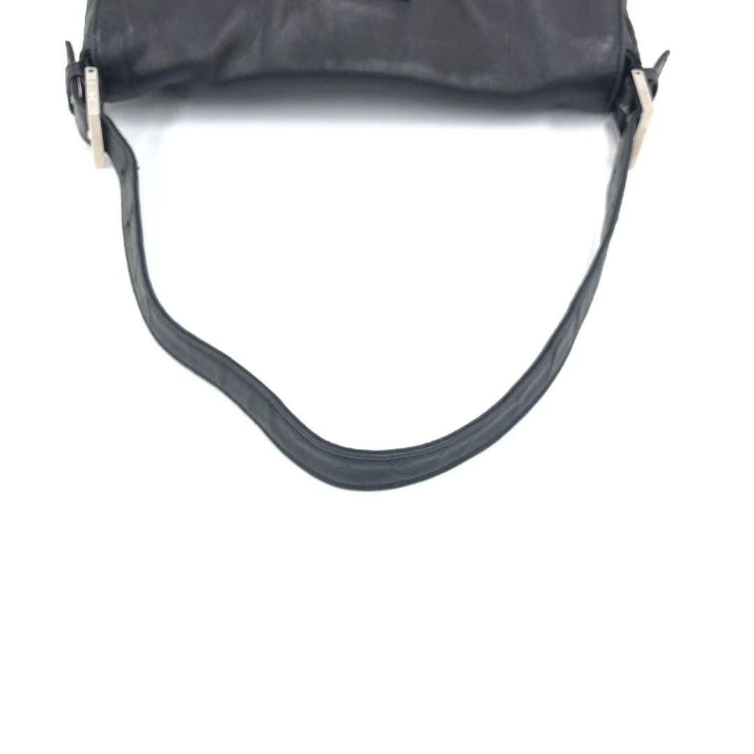 Fendi Baguette Black Lambskin Leather Shoulder Bag Green Enamel Buckle 2