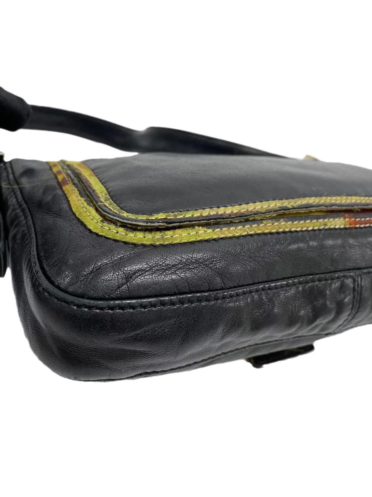 Fendi Baguette Black Leather with Multicolor Seams 1