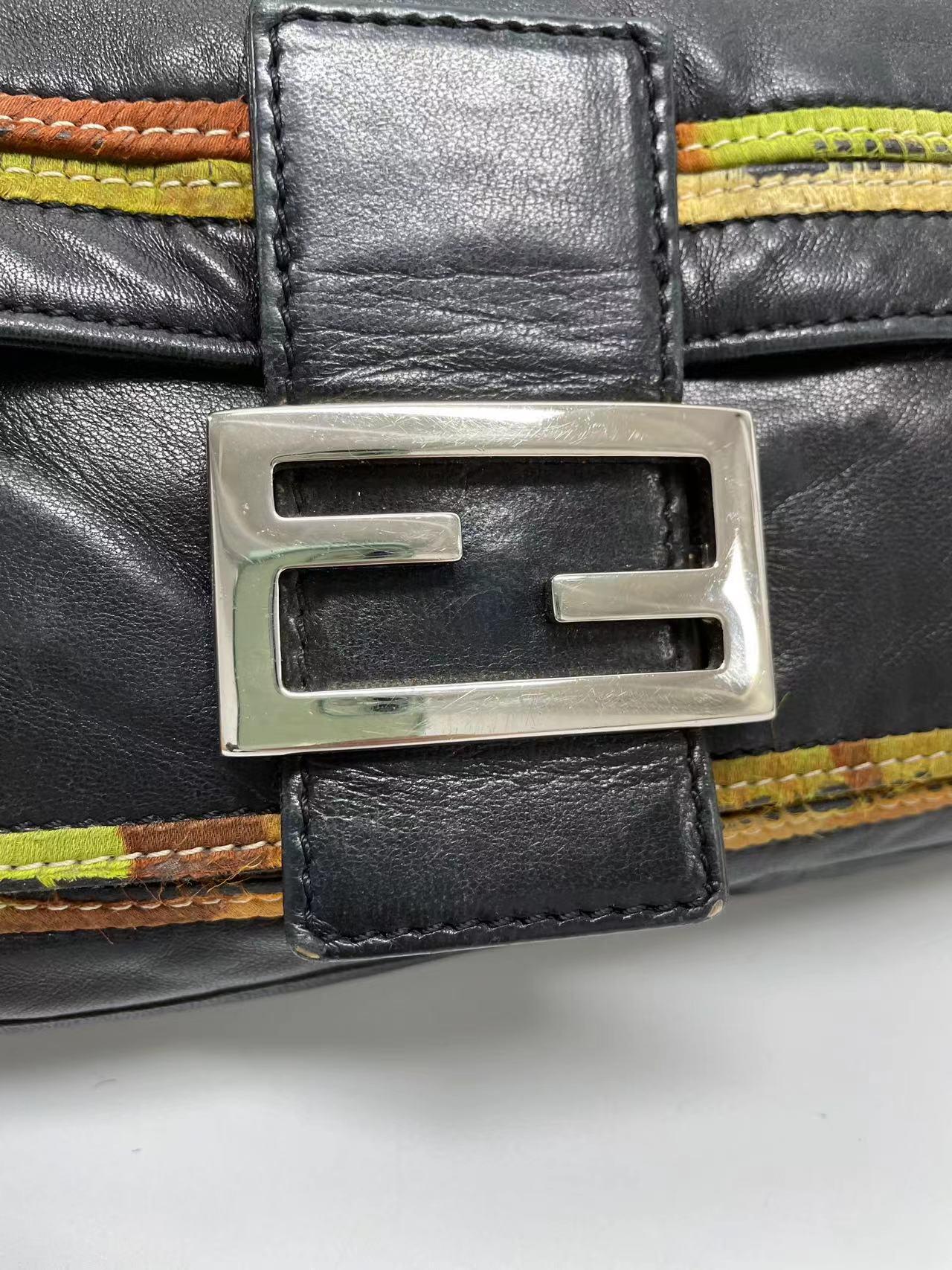 Fendi Baguette Black Leather with Multicolor Seams 5