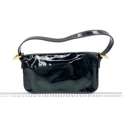 Fendi Baguette Black Patent Leather Gold Hardware Shoulder Bag