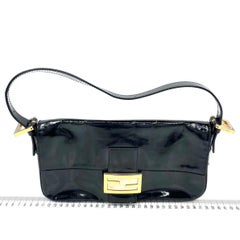 Fendi Baguette Black Patent Leather Gold Hardware Shoulder Bag