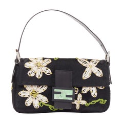 FENDI Baguette black pony hair FF logo buckle white embellished underarm bag
