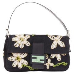FENDI Baguette black pony hair FF logo buckle white embellished underarm bag