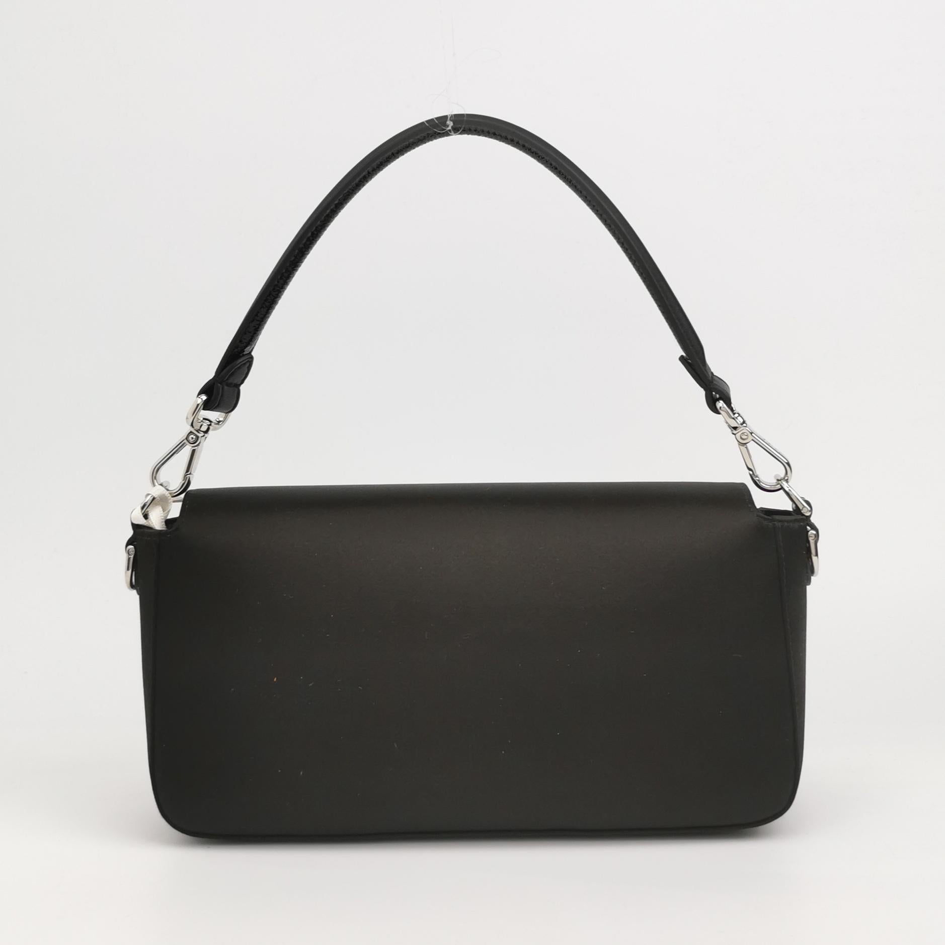 Fendi Baguette Black Silk Crystal Buckle Crossbody Bag For Sale 3