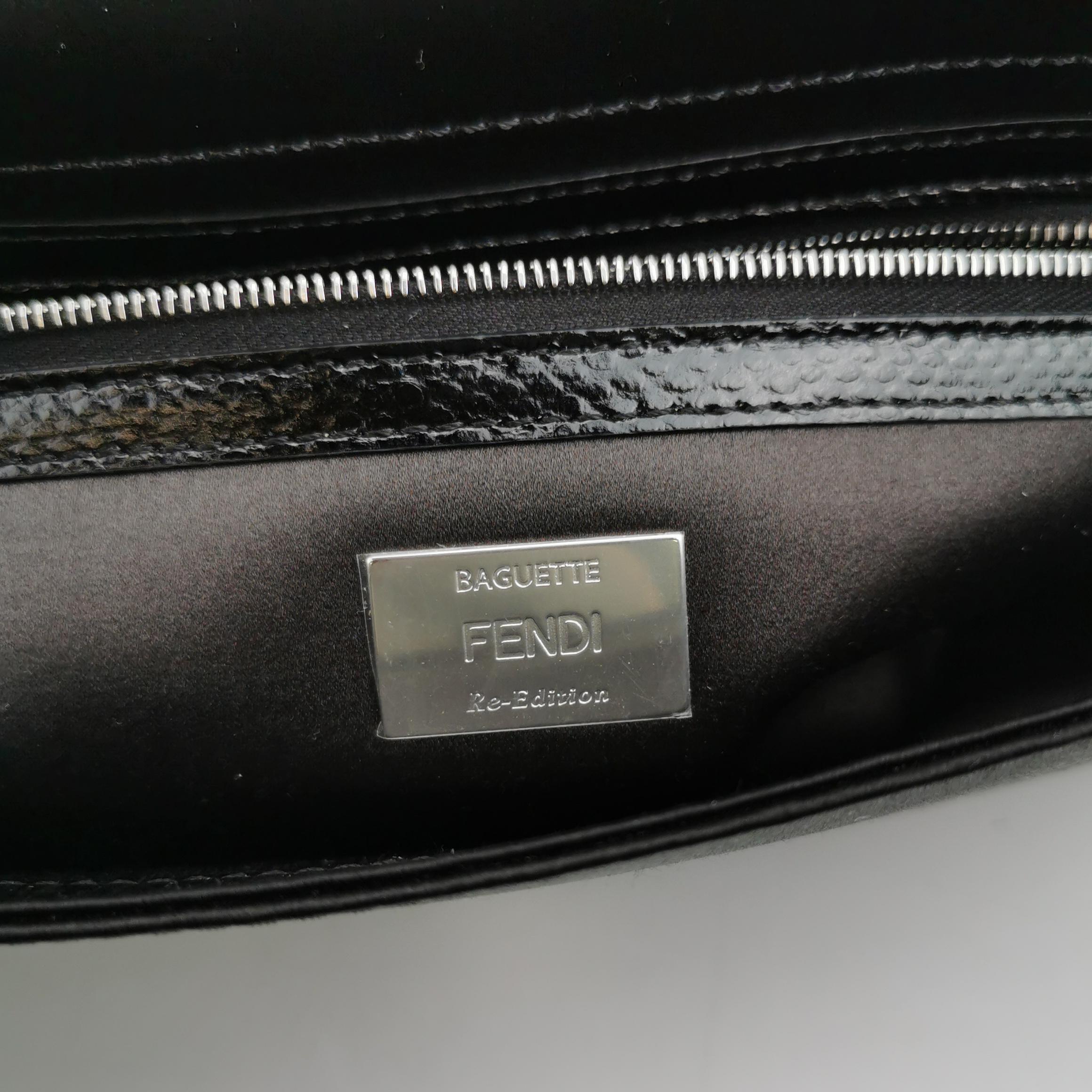 Fendi Baguette Black Silk Crystal Buckle Crossbody Bag For Sale 5