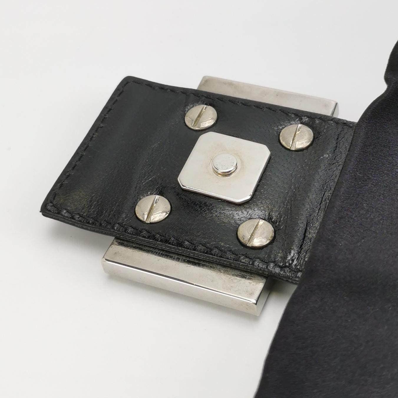 FENDI Baguette Black Silk Satin with Crystal Buckle Shoulder Bag 7