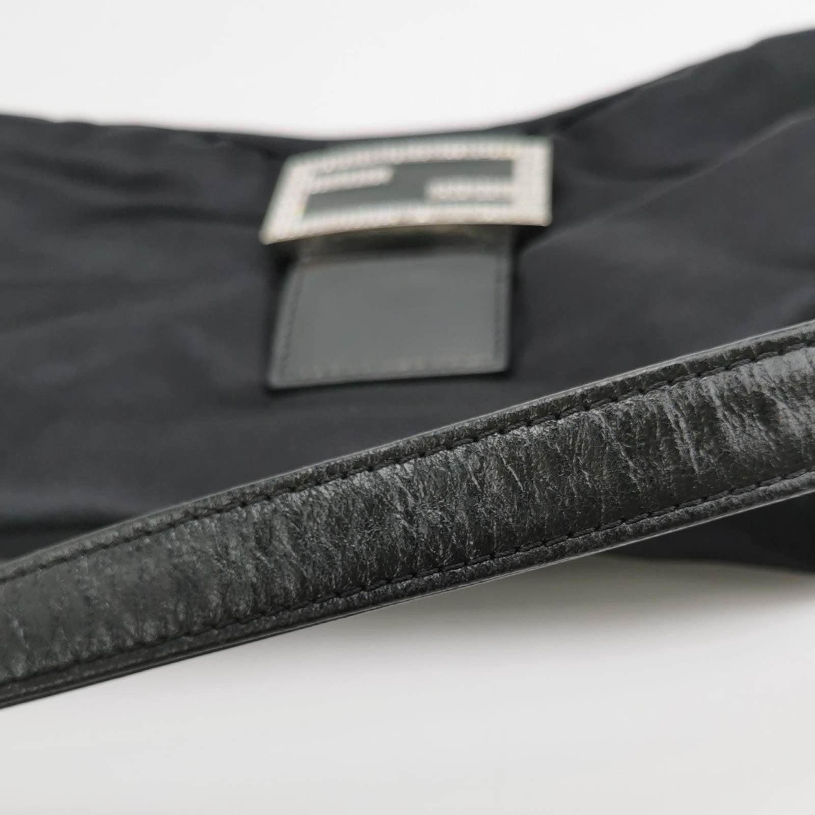 FENDI Baguette Black Silk Satin with Crystal Buckle Shoulder Bag 8