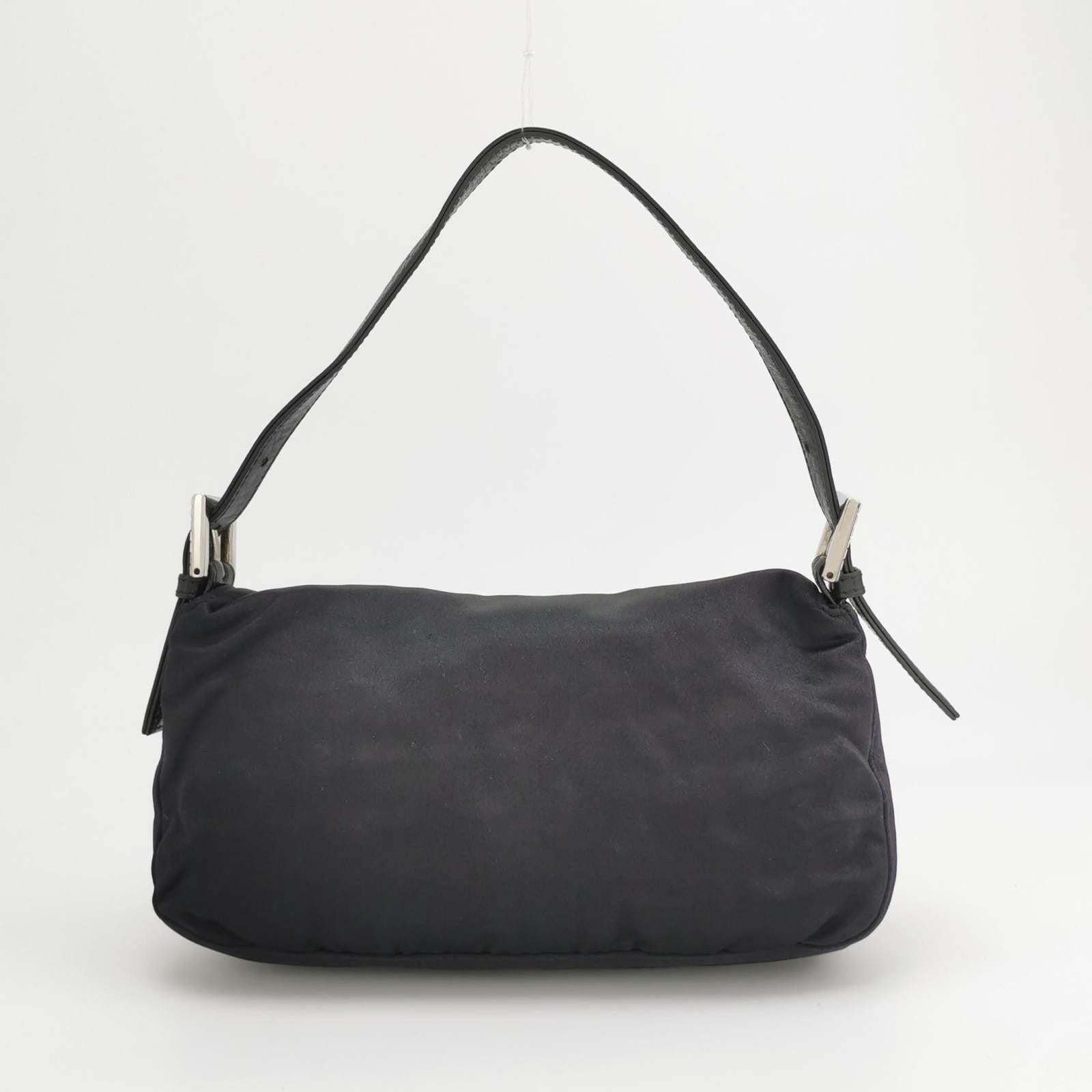 Women's FENDI Baguette Black Silk Satin with Crystal Buckle Shoulder Bag