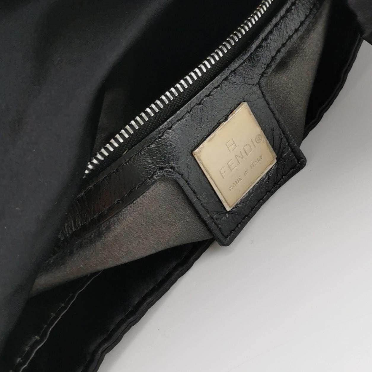 FENDI Baguette Black Silk Satin with Crystal Buckle Shoulder Bag 1