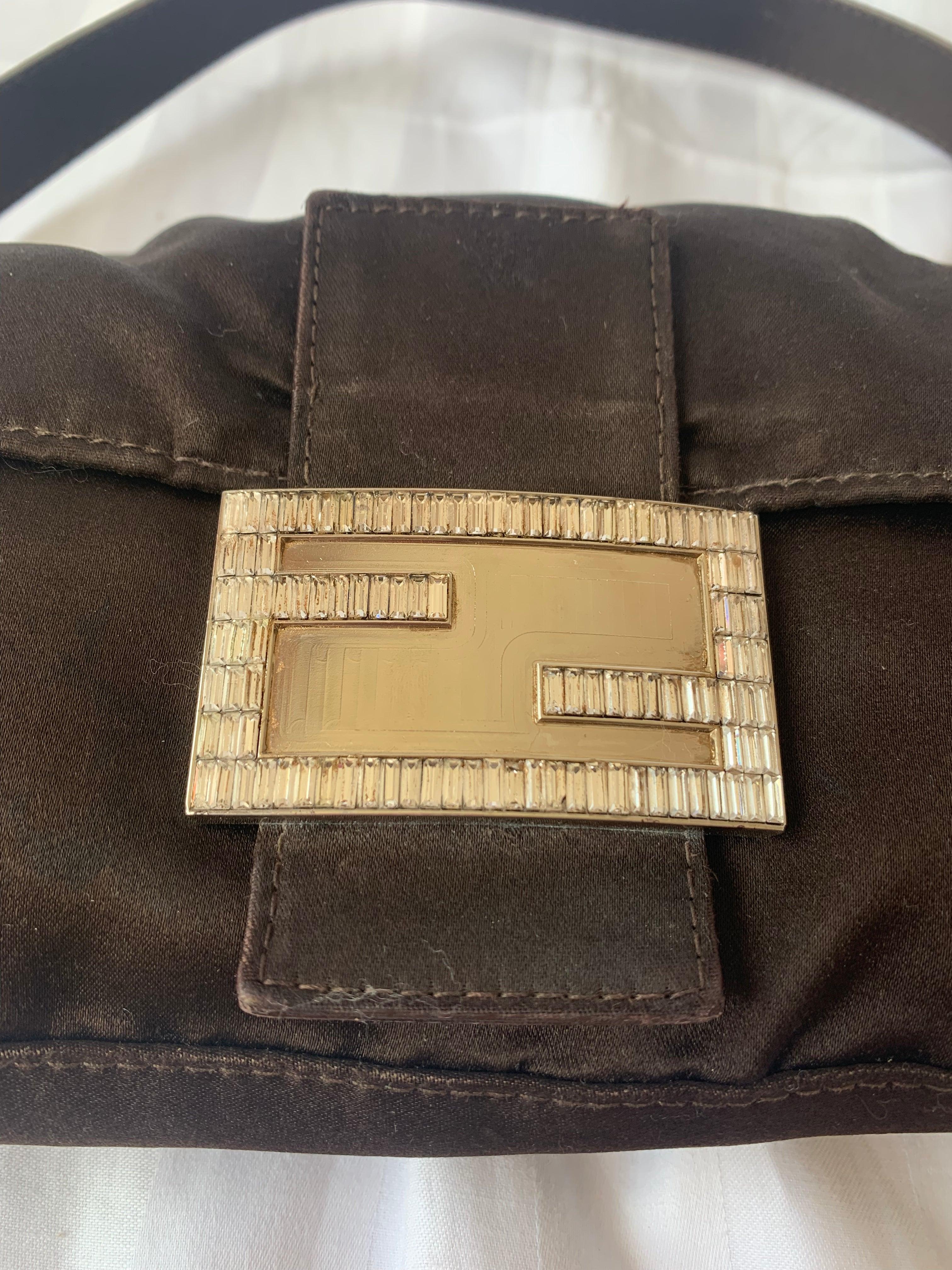 FENDI Baguette Black Silk with Crystal Buckle In Good Condition In AUBERVILLIERS, FR