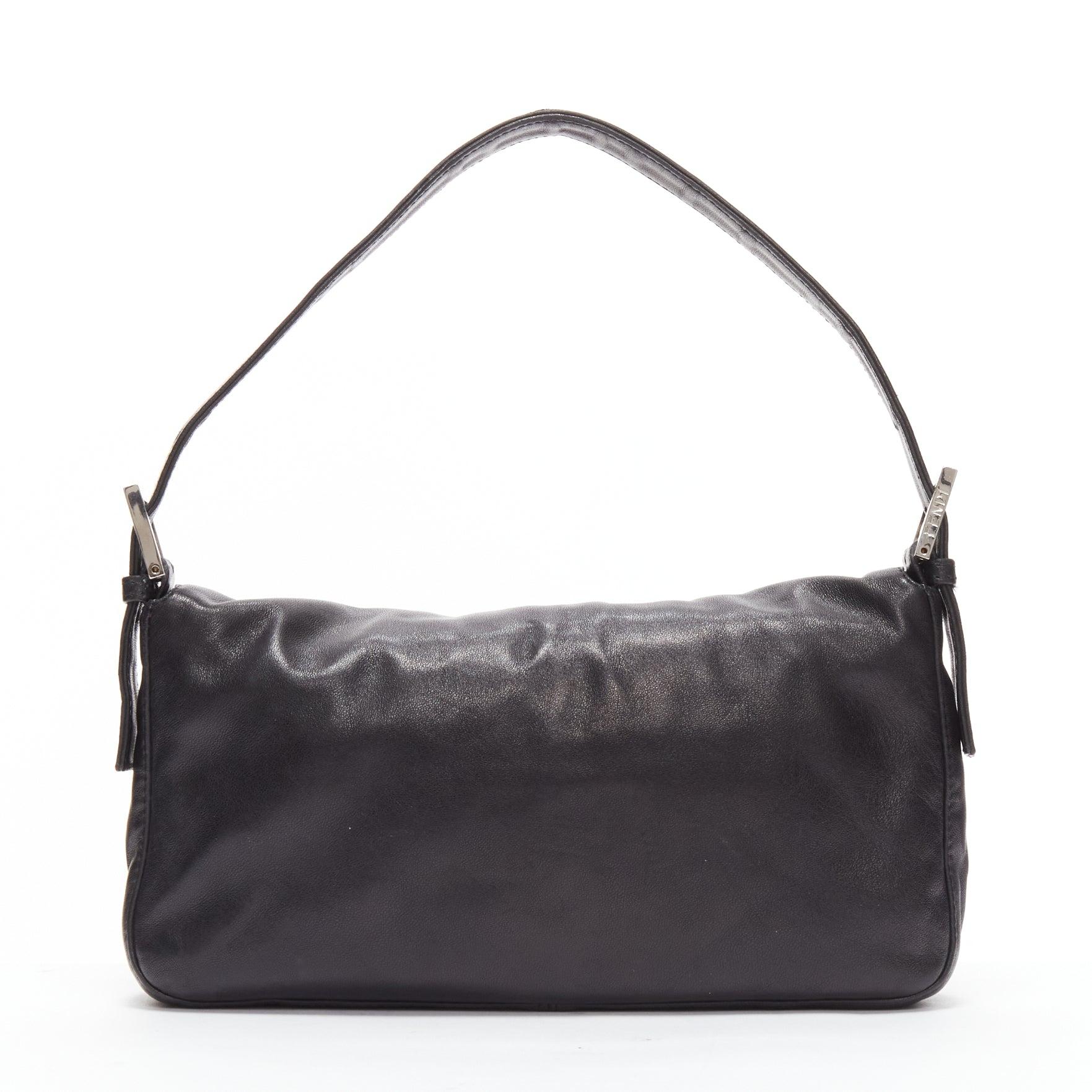 Women's FENDI Baguette black soft nappa leather enamel FF buckle underarm bag