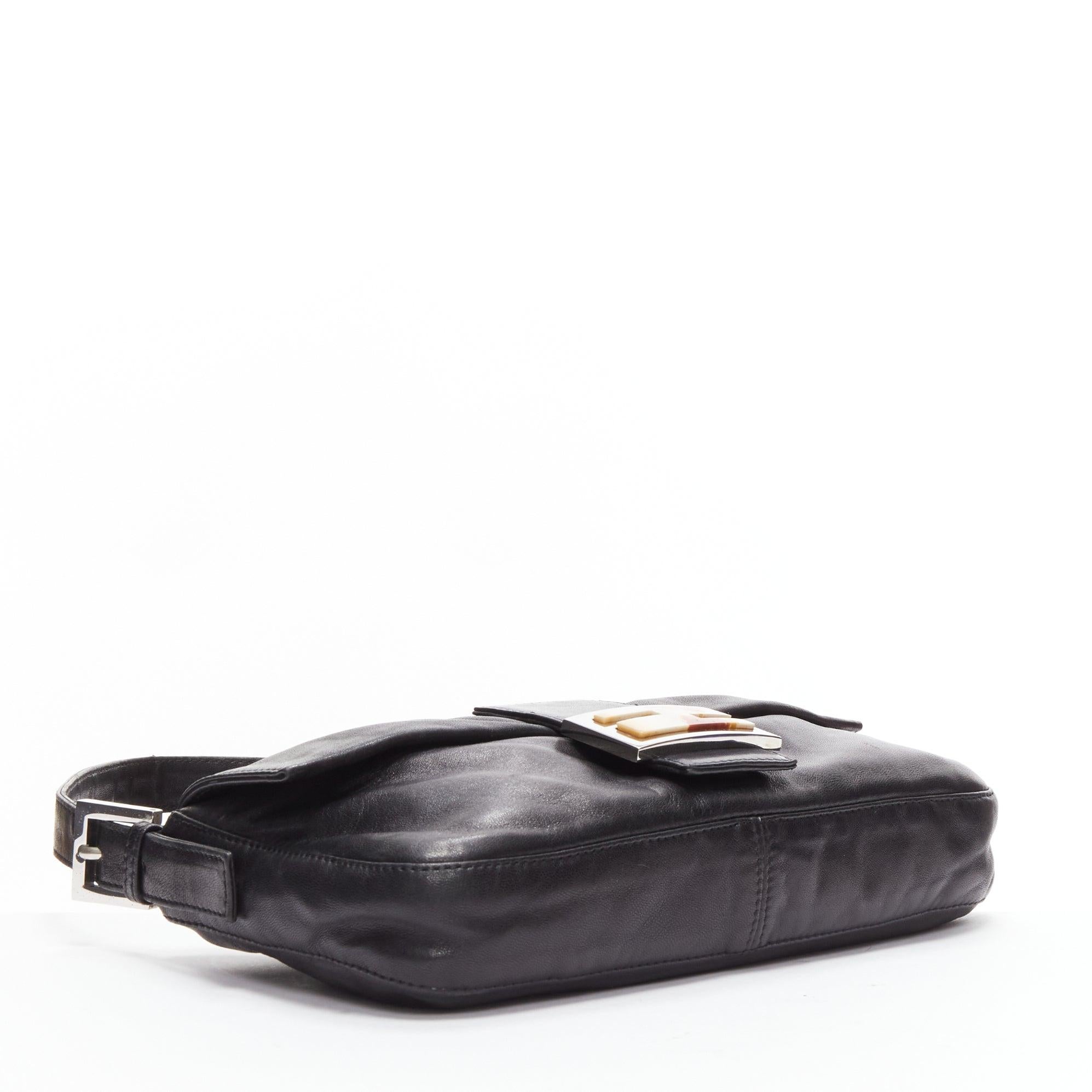 FENDI Baguette black soft nappa leather enamel FF buckle underarm bag 1