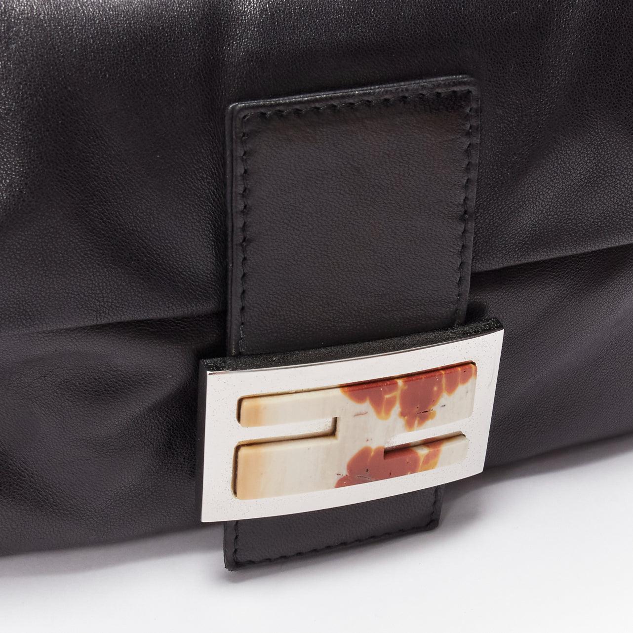 FENDI Baguette black soft nappa leather enamel FF buckle underarm bag 2