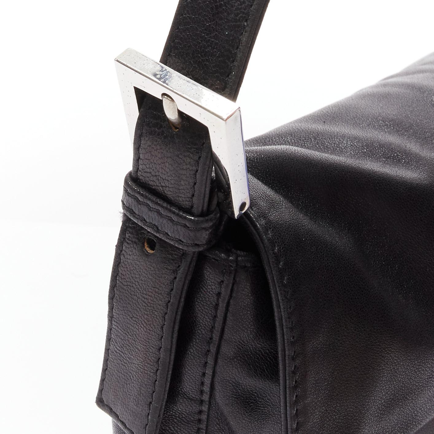 FENDI Baguette black soft nappa leather enamel FF buckle underarm bag 3