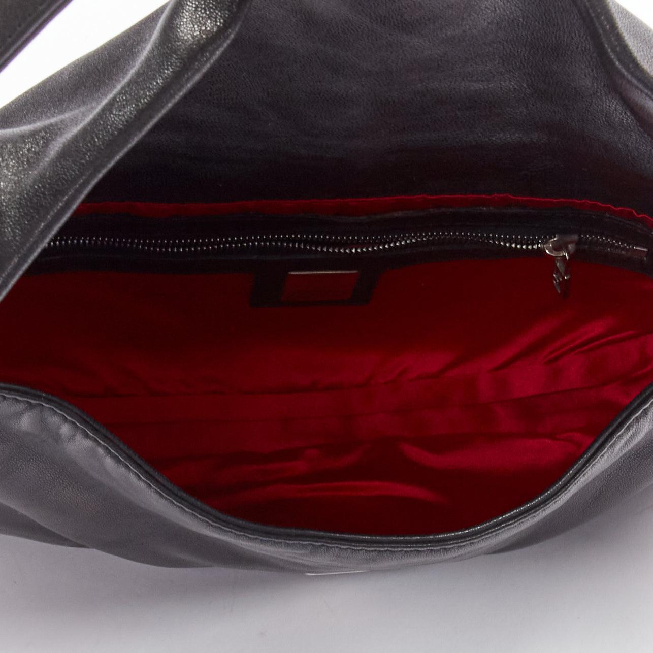 FENDI Baguette black soft nappa leather enamel FF buckle underarm bag 4