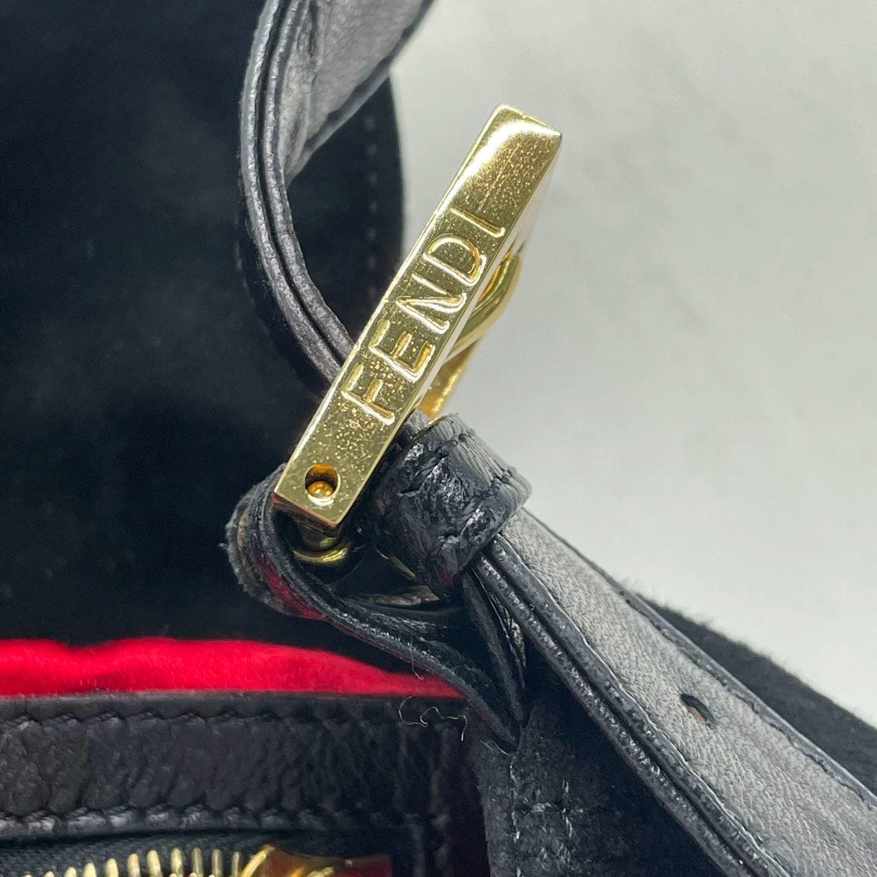 Fendi Baguette Black Suede Leather Red Buckle Shoulder Bag For Sale 9