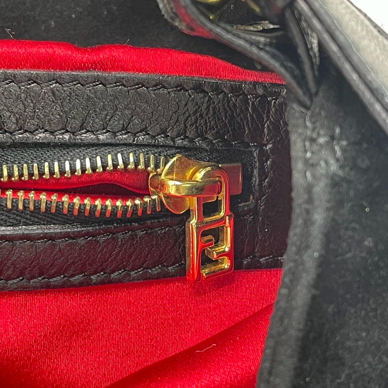 Fendi Baguette Black Suede Leather Red Buckle Shoulder Bag For Sale 10