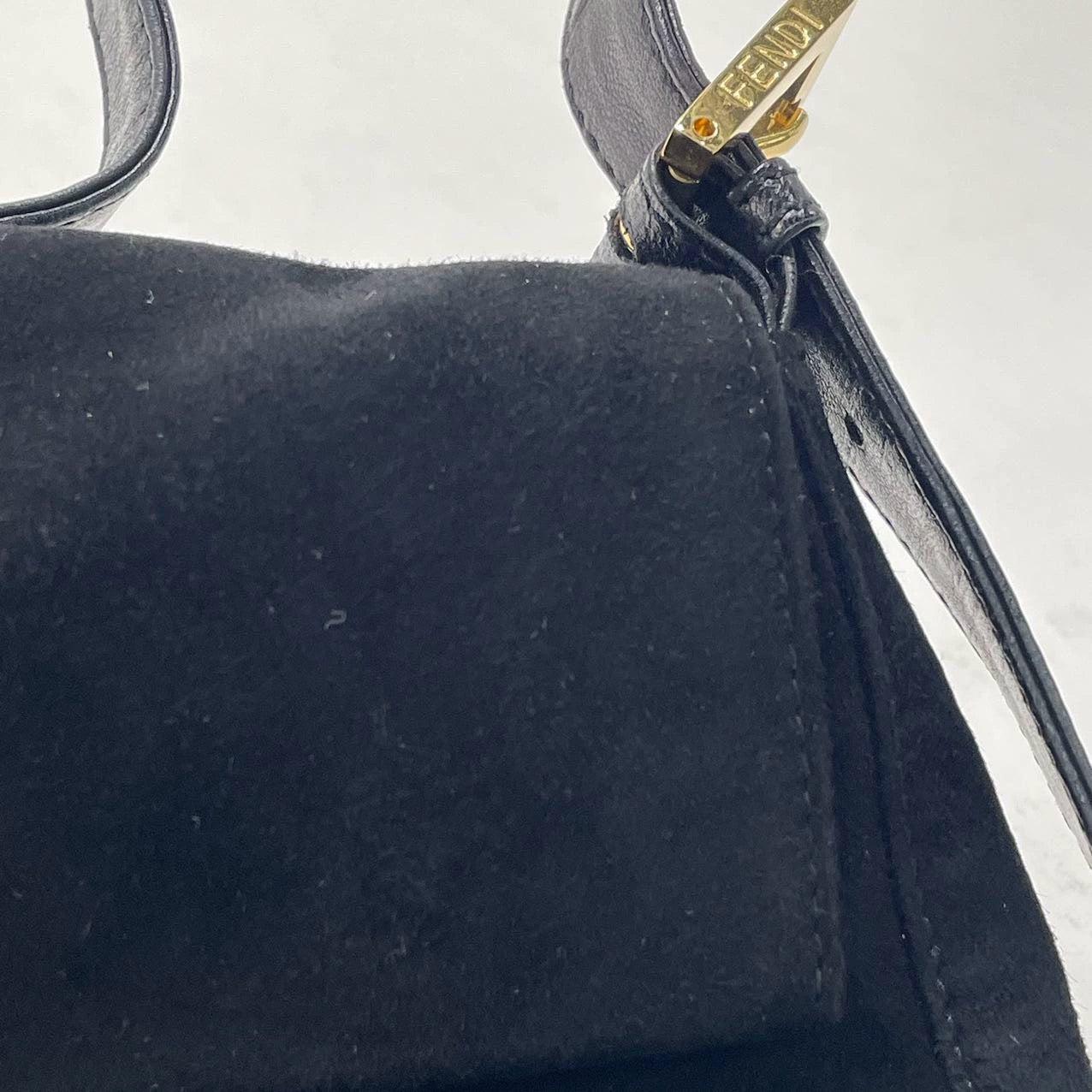 Fendi Baguette Black Suede Leather Red Buckle Shoulder Bag For Sale 12