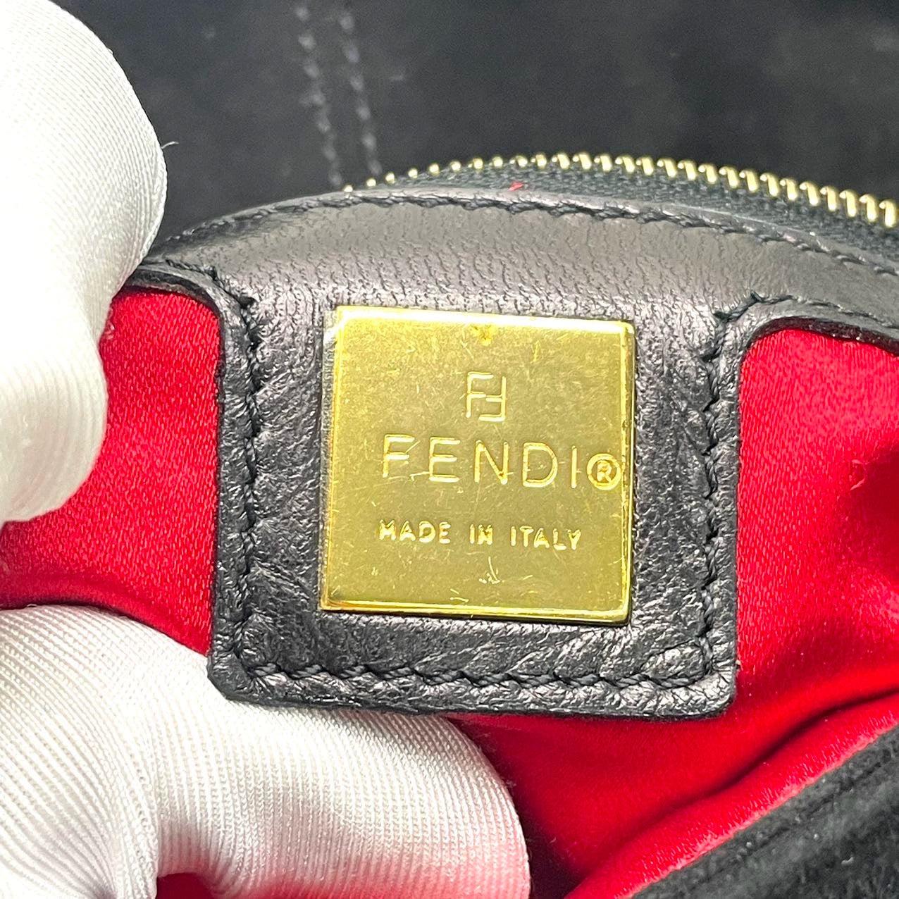 Fendi Baguette Black Suede Leather Red Buckle Shoulder Bag For Sale 2