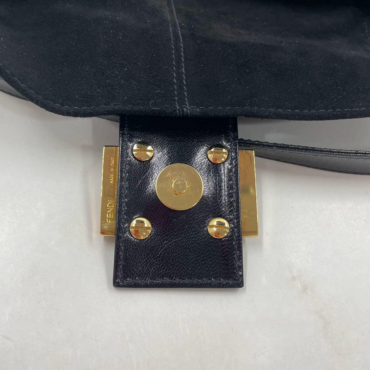 Fendi Baguette Black Suede Leather Shoulder Bag 10