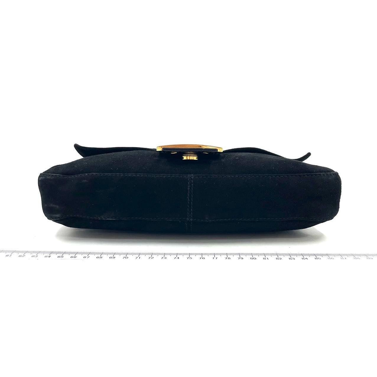 Women's Fendi Baguette Black Suede Leather Shoulder Bag