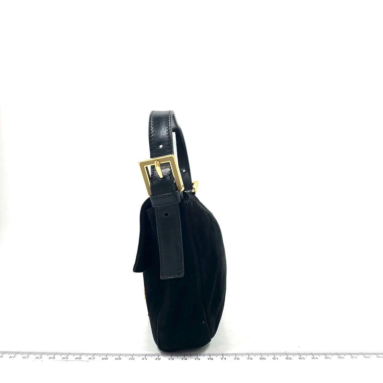Fendi Baguette Black Suede Leather Shoulder Bag 1
