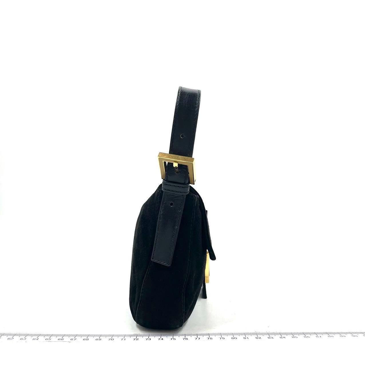 Fendi Baguette Black Suede Leather Shoulder Bag 2
