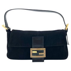 Fendi Baguette Black Suede Leather Shoulder Bag