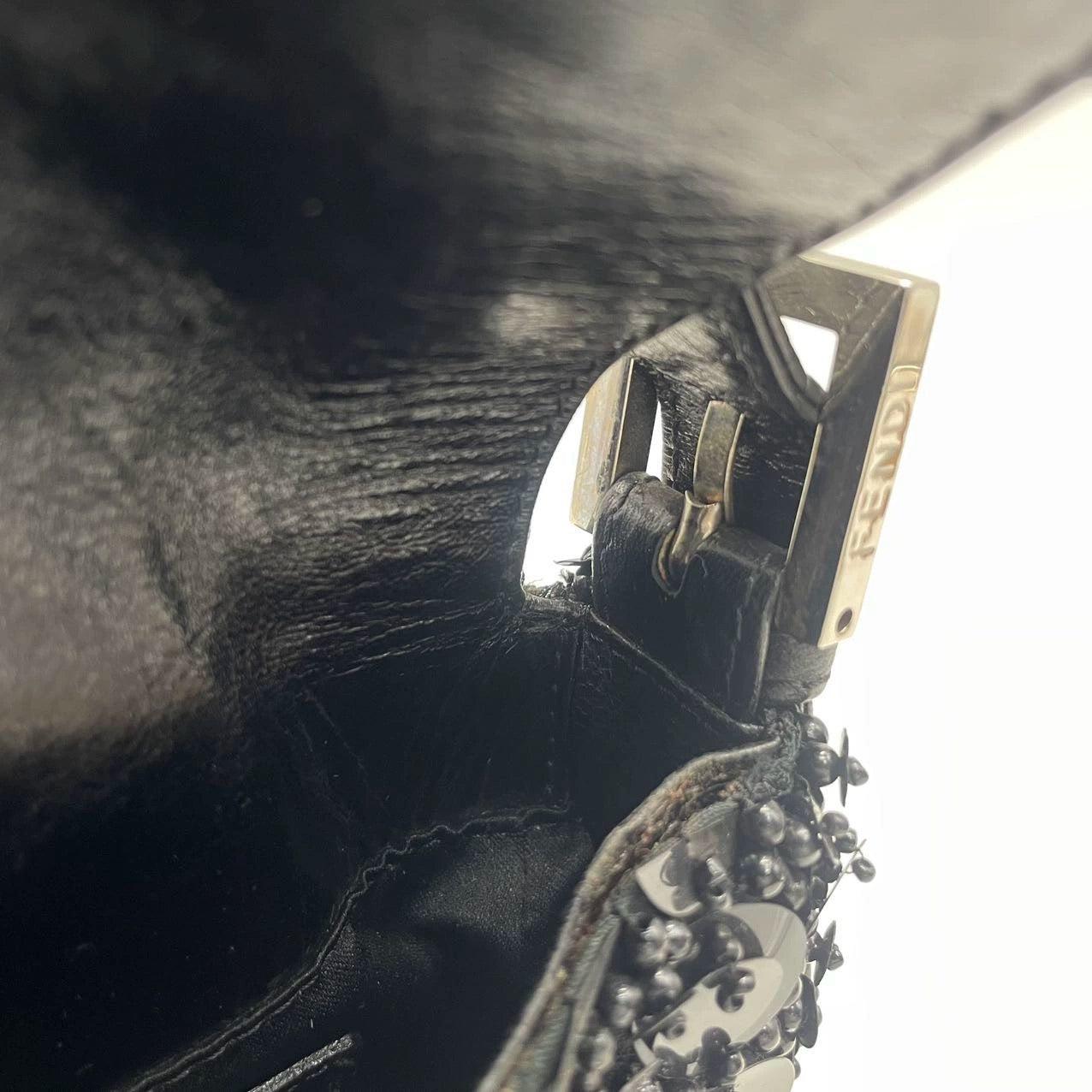 Fendi Baguette Black Swan Feather-like Sequins Beaded Shoulder Bag For Sale 13