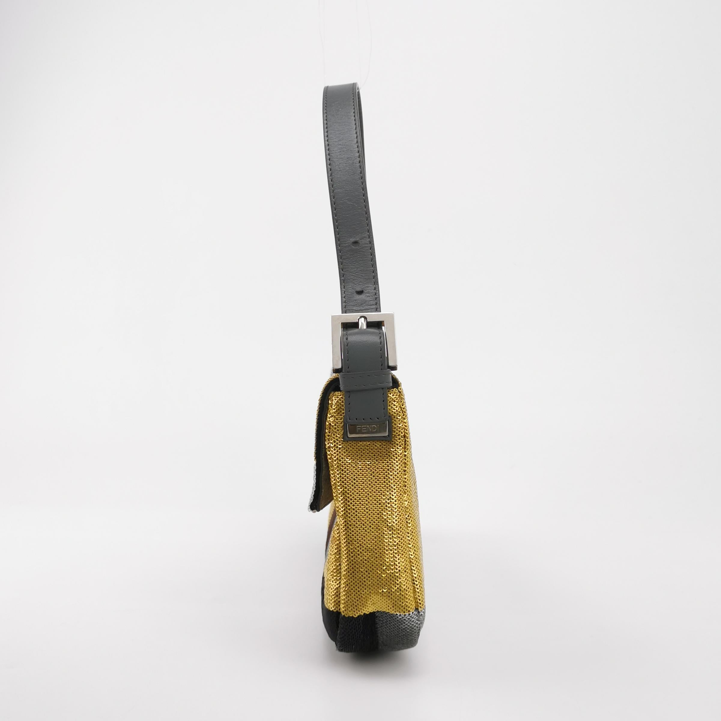 Brown Fendi Baguette Blocks Abstract Pattern Glitter Sequin Shoulder bag For Sale