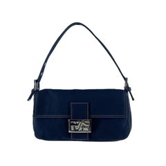 Fendi Baguette Blue Denim Shoulder Bag Silver-Tone