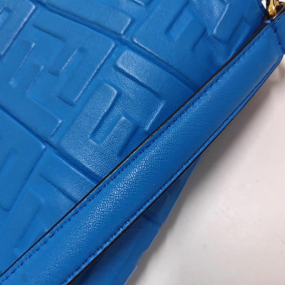 Fendi Baguette Blue Lambskin Leather Crossbody Bag Medium For Sale 11
