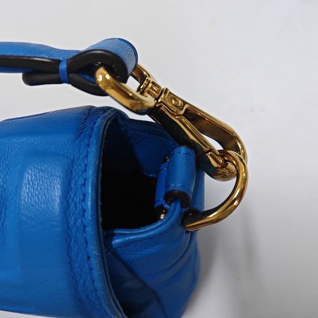 Fendi Baguette Blue Lambskin Leather Crossbody Bag Medium For Sale 12