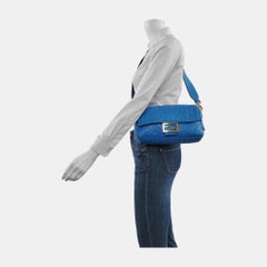 Fendi Baguette Blue Lambskin Leather Crossbody Bag Medium