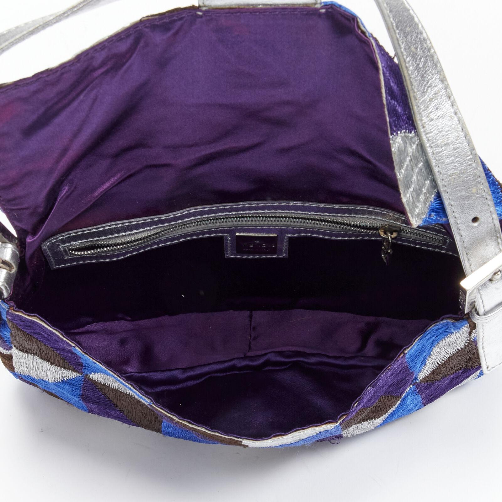 FENDI Baguette blue silver embroidery patchwork FF purple stone buckle bag 3