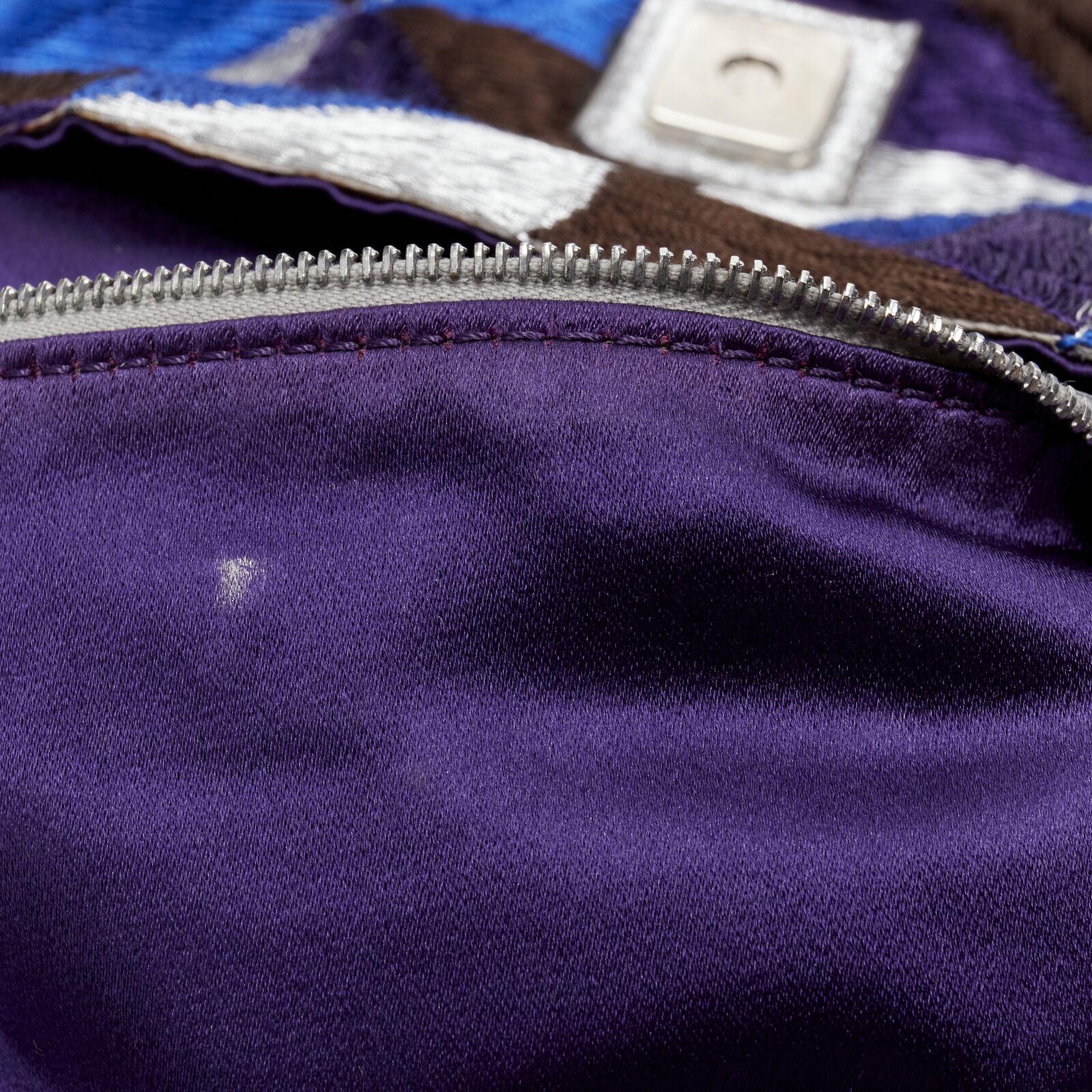 FENDI Baguette blue silver embroidery patchwork FF purple stone buckle bag 4
