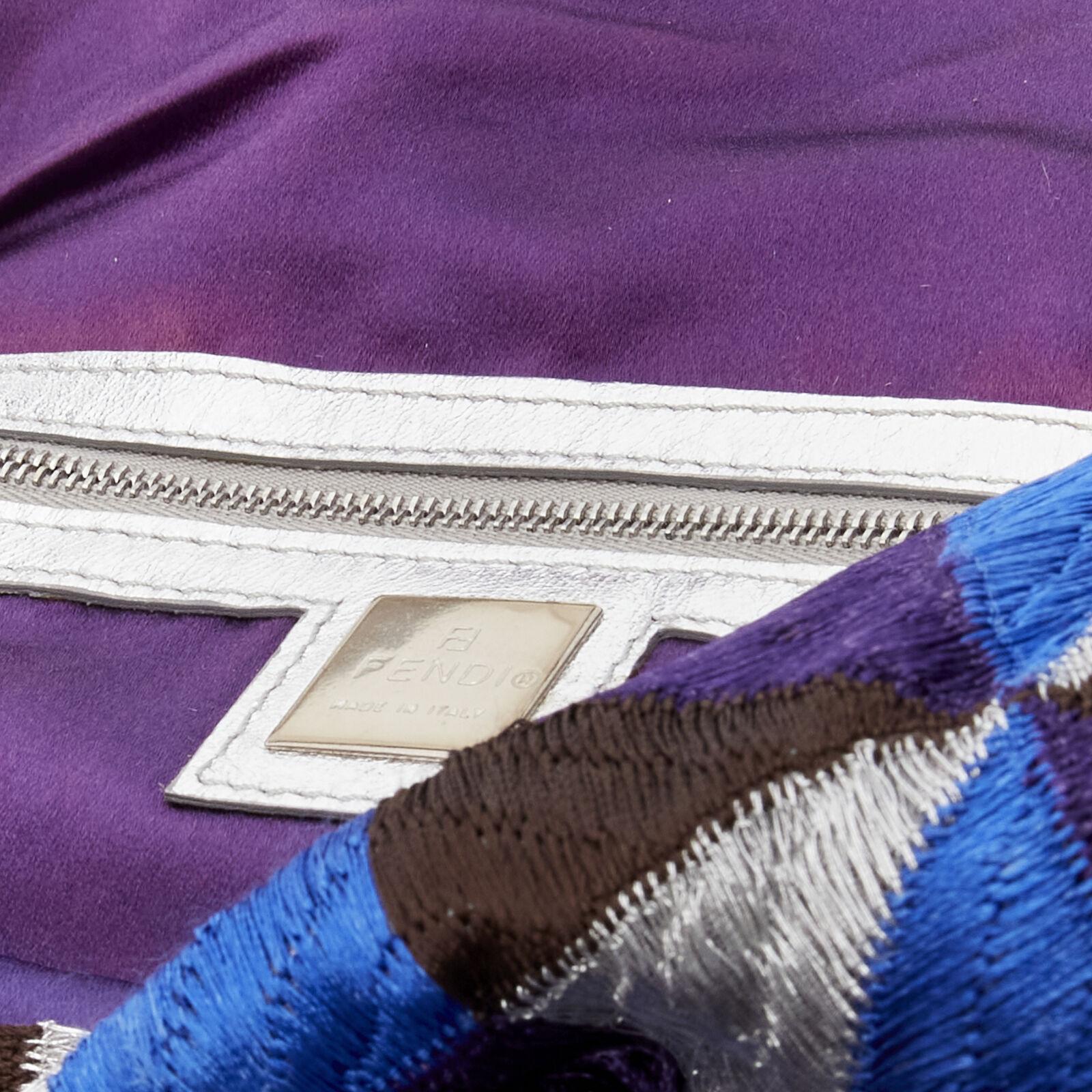 FENDI Baguette blue silver embroidery patchwork FF purple stone buckle bag 2