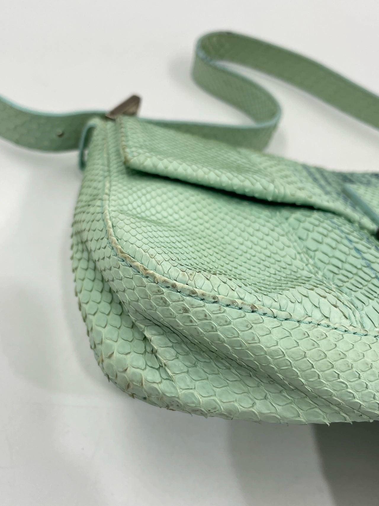 Fendi Baguette Blue Teal Python-skin Leather Shoulder Bag For Sale 6