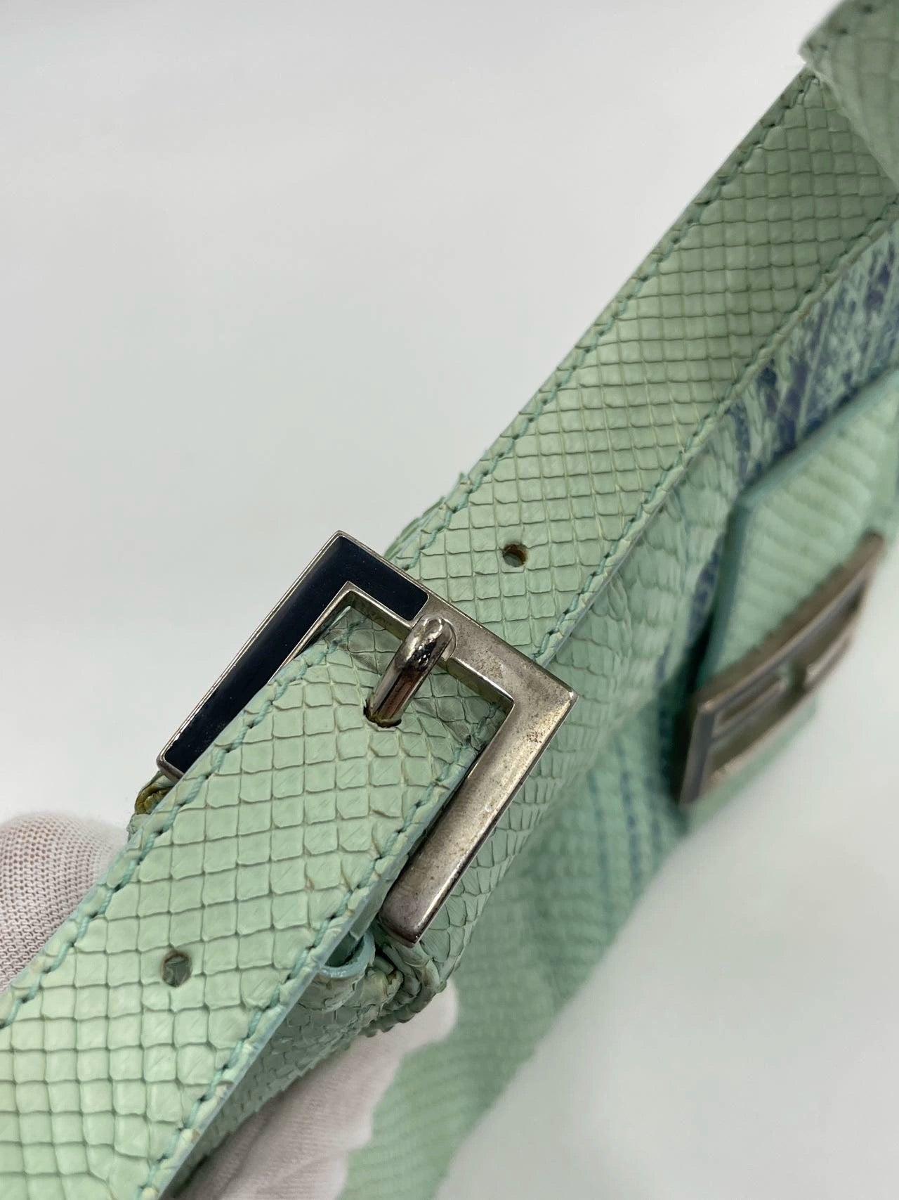 Fendi Baguette Blue Teal Python-skin Leather Shoulder Bag For Sale 7