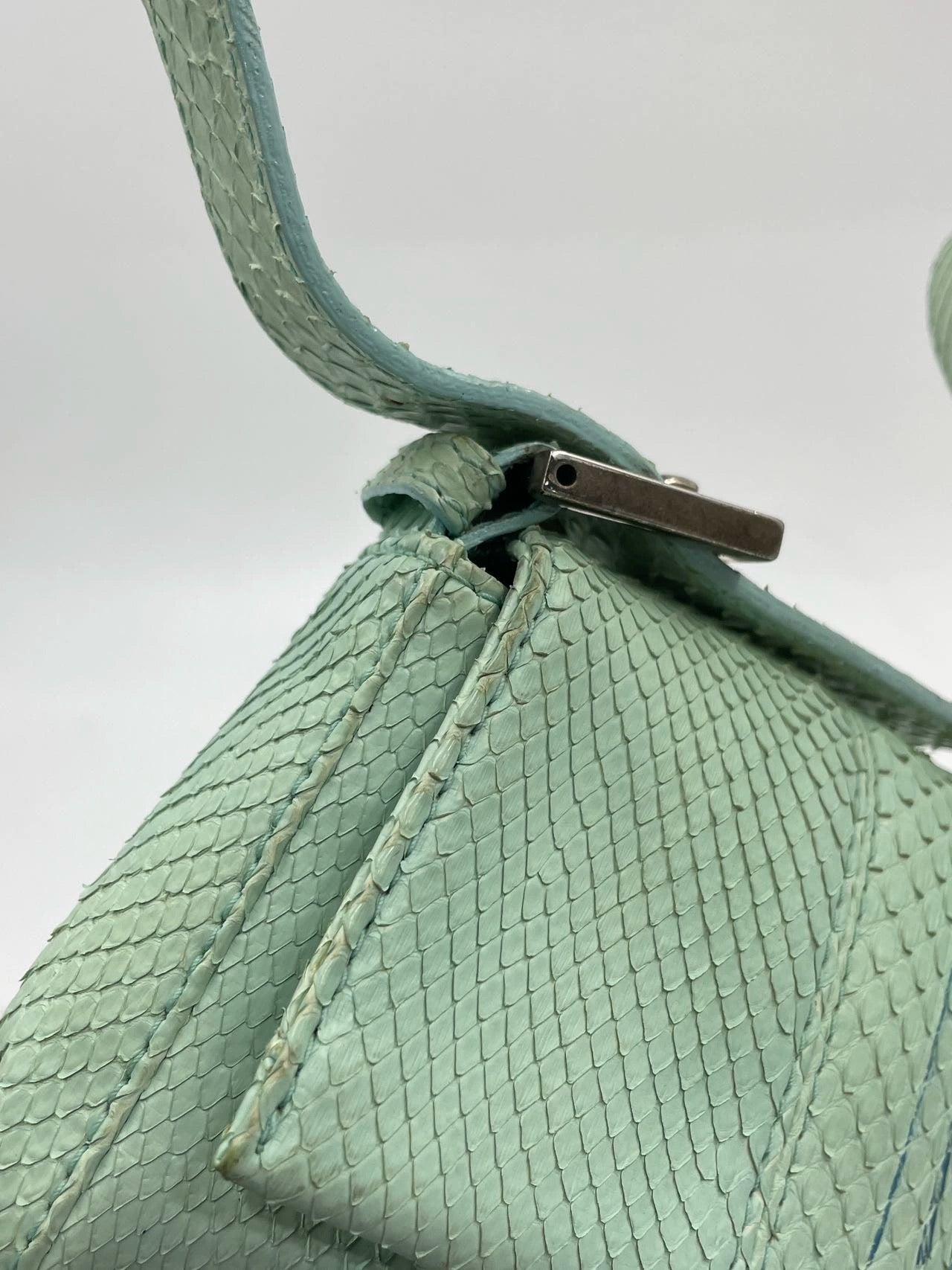 Fendi Baguette Blue Teal Python-skin Leather Shoulder Bag For Sale 8