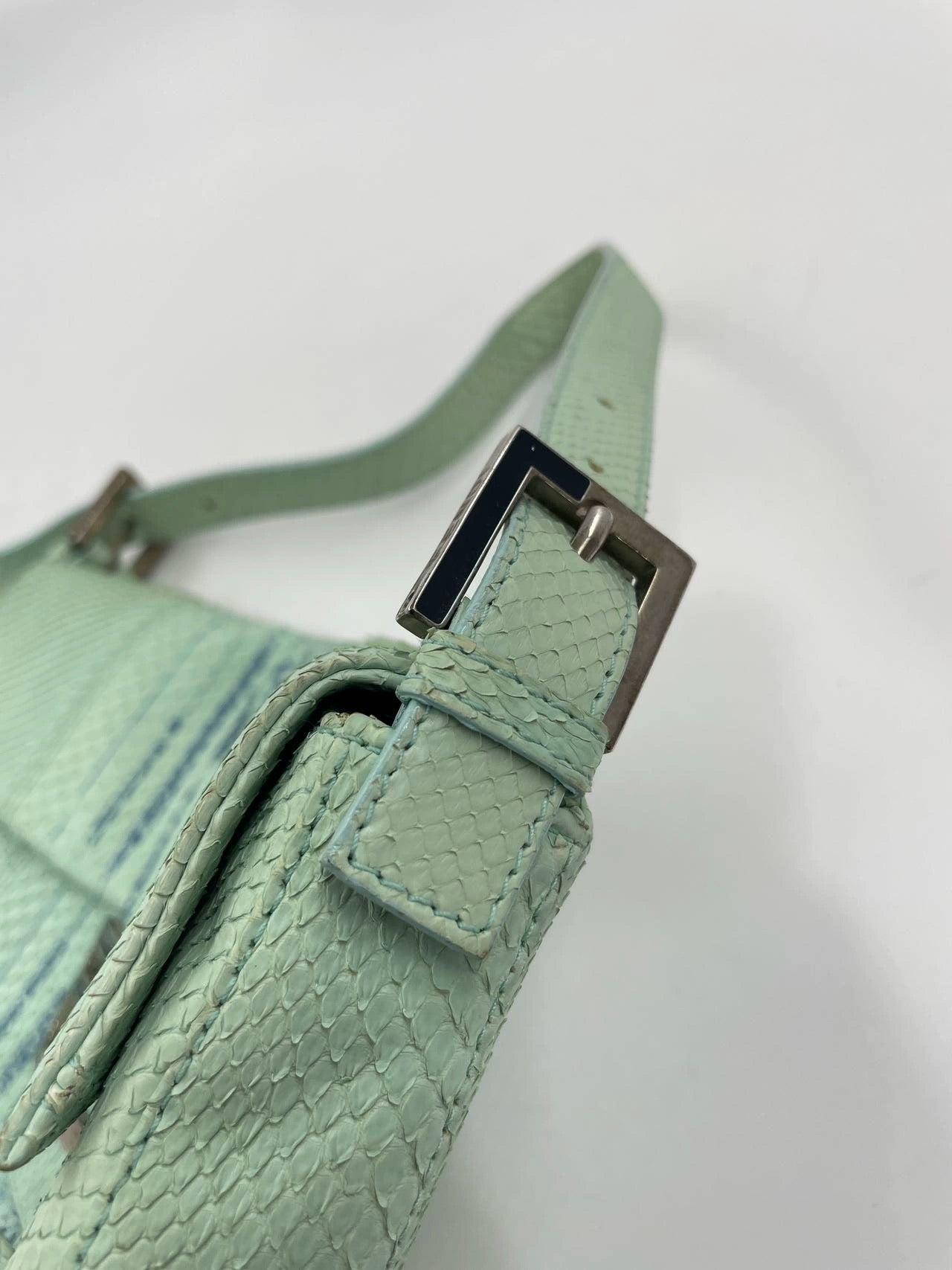 Fendi Baguette Blue Teal Python-skin Leather Shoulder Bag For Sale 11