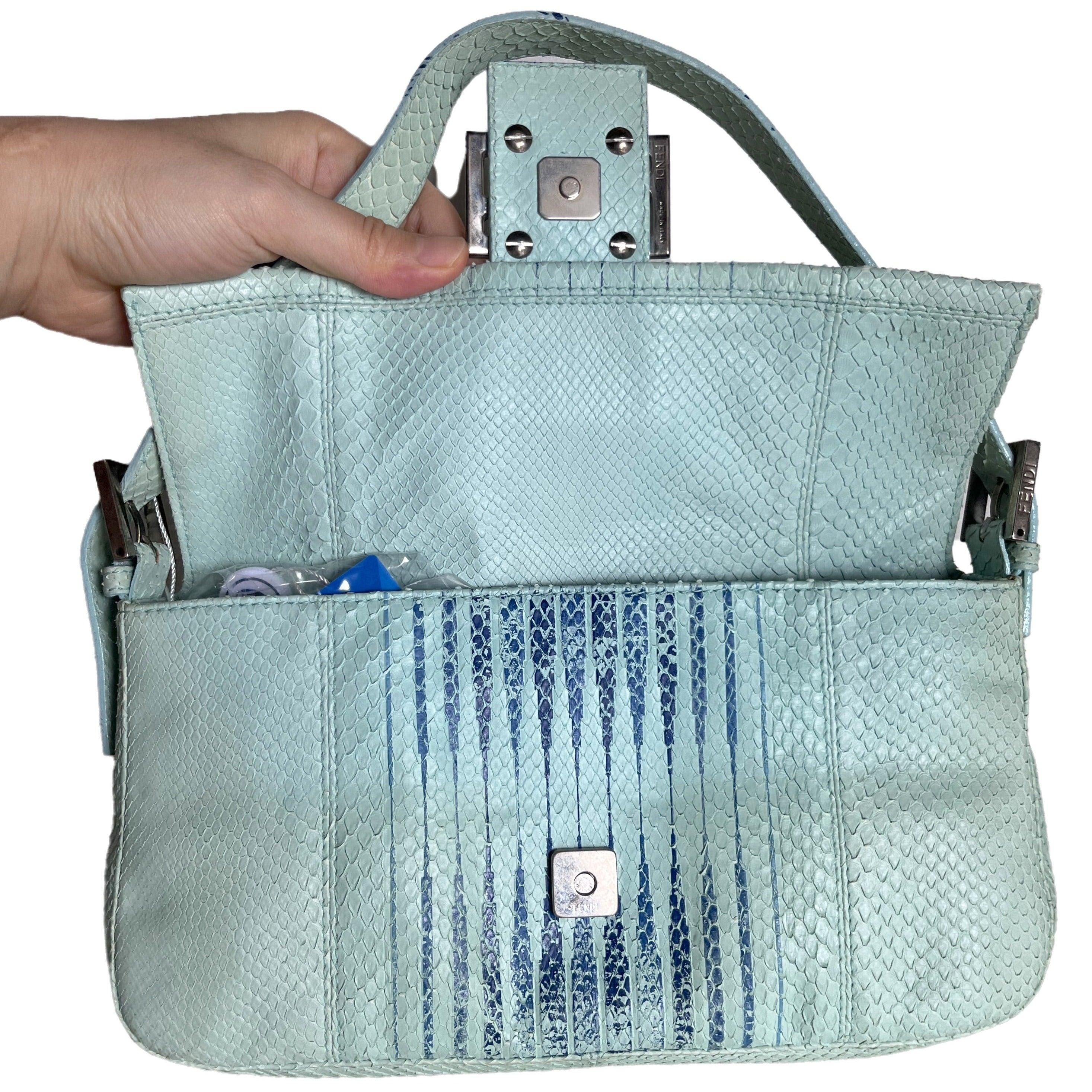 Fendi Baguette Blue Teal Python-skin Leather Shoulder Bag For Sale 2