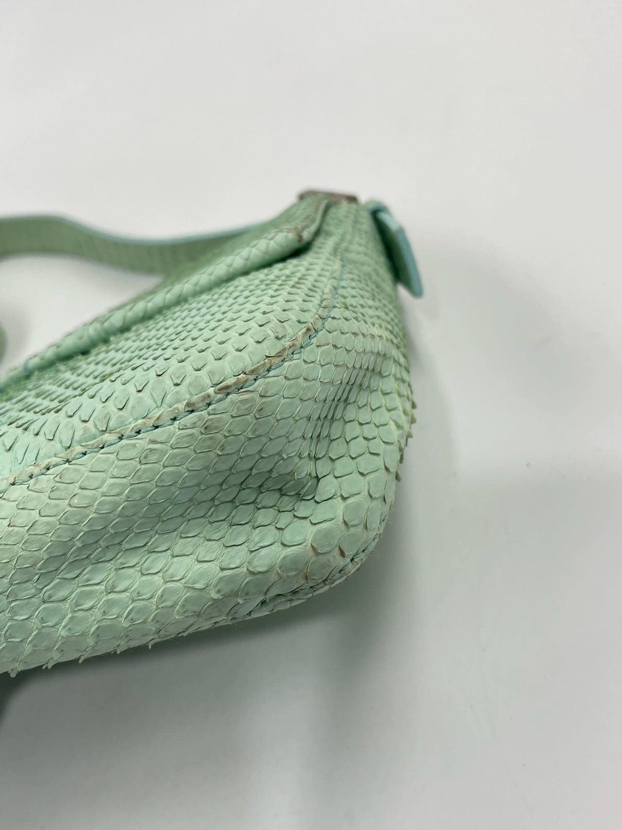 Fendi Baguette Blue Teal Python-skin Leather Shoulder Bag For Sale 5